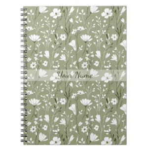 Cuaderno Boho Floral Flores Silvestres Verde Salvia Persona