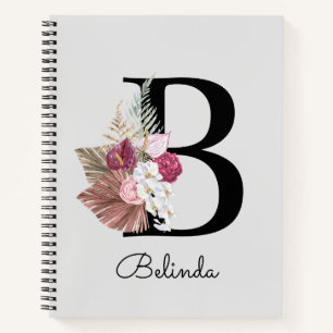 Cuaderno Boho floral inicial B rosa monogramada
