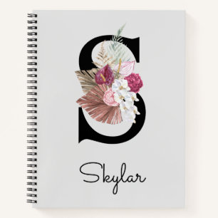 Cuaderno Boho floral inicial S rosa monogramada