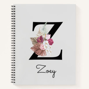 Cuaderno Boho floral inicial Z rosa monograma