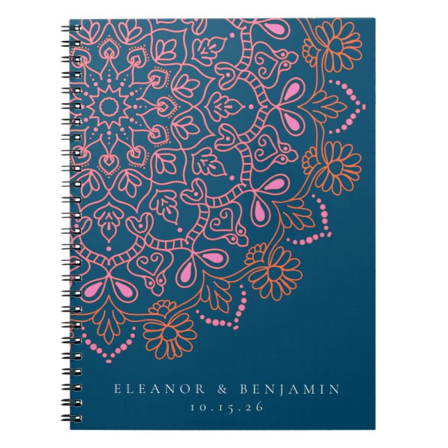 Cuaderno Boho Floral Mandala Verde azulado Blue Elegant Wed (Frente)