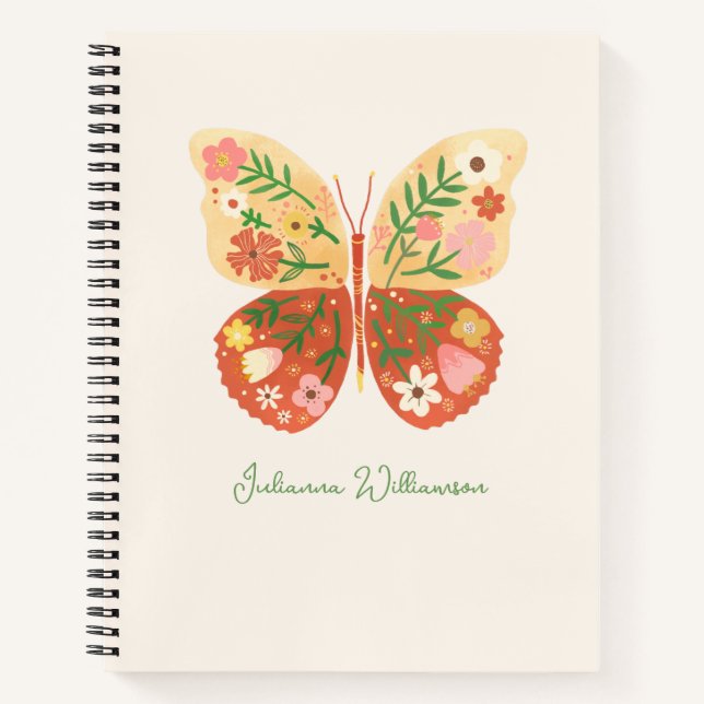 Cuaderno Boho Folk Floral Butterfly Personalized Name (Anverso)