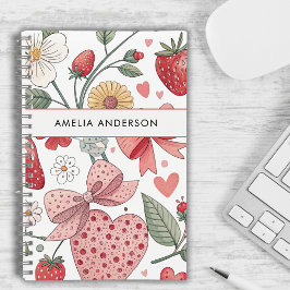 Cuaderno Boho Fresa Coquette Floral Giro rosa