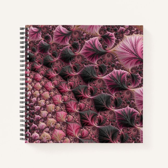 Cuaderno Boho Funky Ecléctico Rosa Negro Resumen Fractal (Anverso)