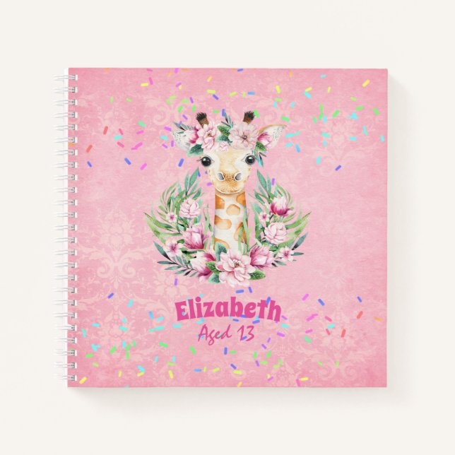 Cuaderno Boho Giraffe Flores Nombradas Chicas, regalos para (Anverso)