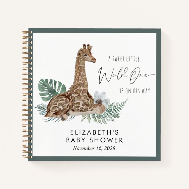 Cuaderno Boho Giraffe Watercolor Baby Shower Guest Book (Anverso)