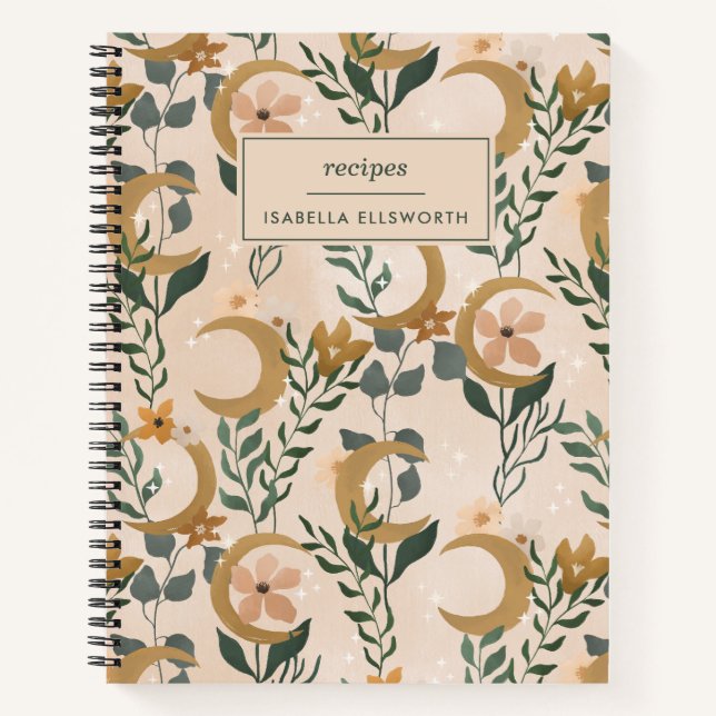 Cuaderno Boho Lunas Botánicas La receta personalizada de Ru (Anverso)