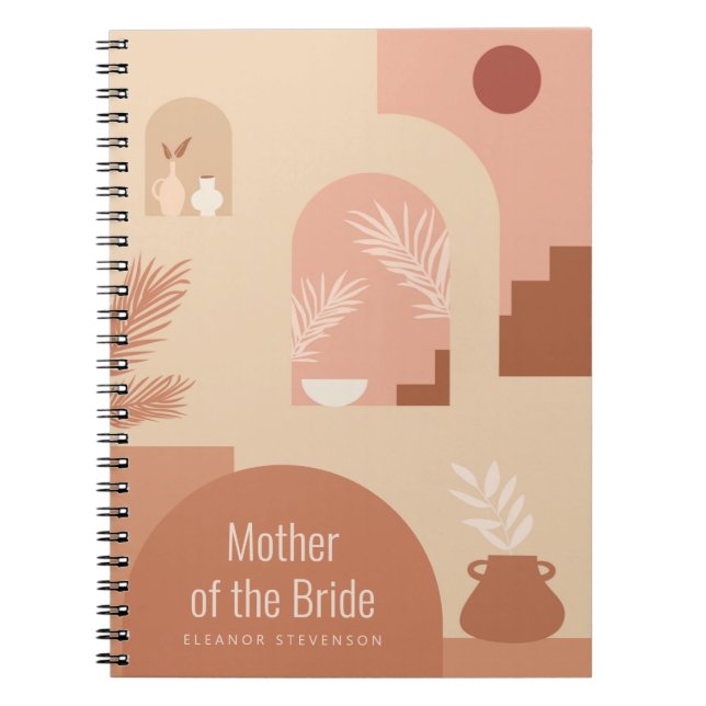 Cuaderno Boho Moderno Floral Art Terracotta Bridal Party (Frente)