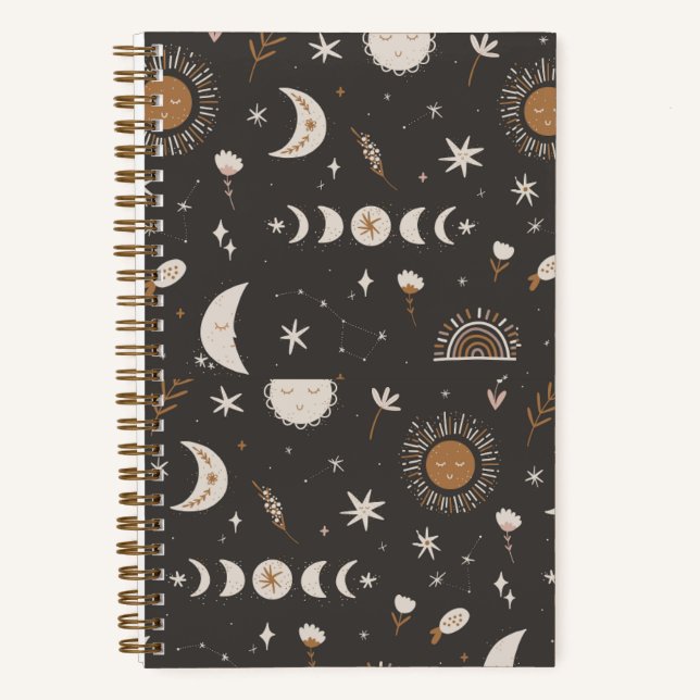 Cuaderno Boho Moon Journal | Negro y oro (Anverso)