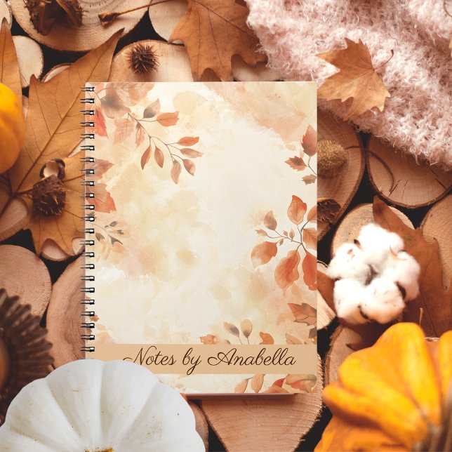 Cuaderno Boho naranja Autumn deja personalizado (Boho orange Autumn leaves custom Notebook)