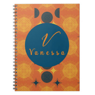 Cuaderno Boho Naranja Celestial de Sun Moon Monograma Scrip
