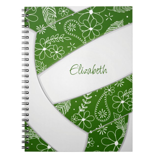 Cuaderno Boho plumas paisajes voleibol blanco verde (Frente)