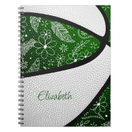 Cuaderno Boho plumas paisajistas Baloncesto blanco verde