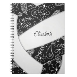 Cuaderno Boho plumas paisajistas voleibol blanco negro