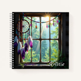 Cuaderno Boho Purple Dreamcatcher in Window  Personalized