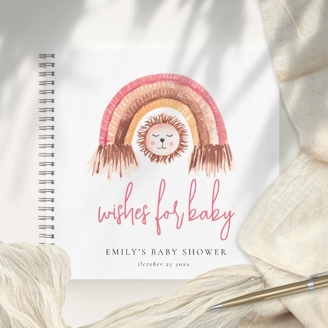 Cuaderno Boho Rainbow Lion Pink Baby Shower Guest Book (Subido por el creador)