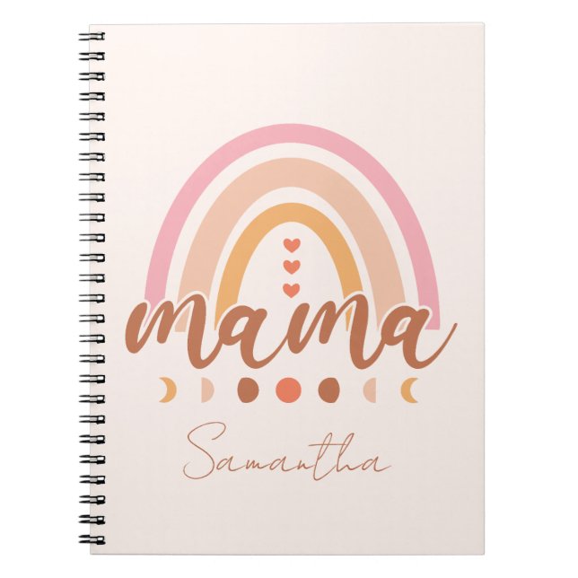 Cuaderno Boho Rainbow Mama con las fases lunares (Frente)