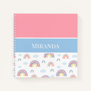 Cuaderno Boho Rainbows Rosa Azul Tu Nombre Tipografía