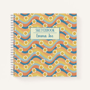 Cuaderno Boho Retro Daisy Flowers Personalizado Sketchbook