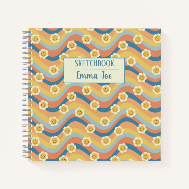 Cuaderno Boho Retro Daisy Flowers Personalizado Sketchbook (Anverso)