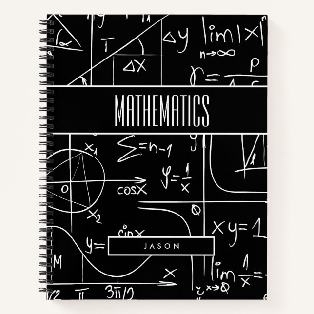 Cuaderno BOHO Símbolos matemáticos blancos y negros Asunto (Anverso)