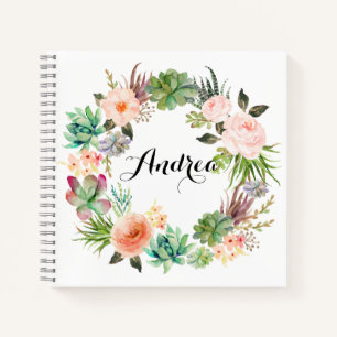 Cuaderno Boho Suculenta el Personalizable de la guirnalda f
