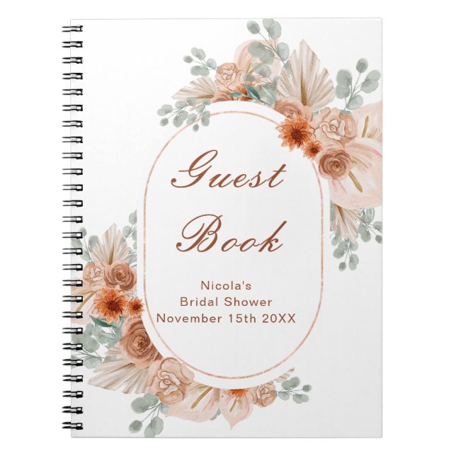 Cuaderno Boho Terracotta Pampas Grass Bridal Shower Guest  (Frente)