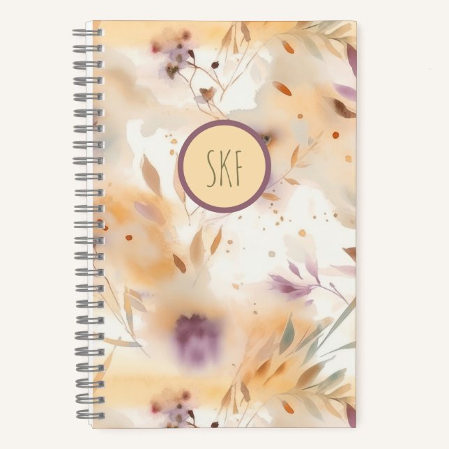 Cuaderno Boho Watercolor Botanical Monogram Notebook (Anverso)