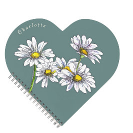 Cuaderno Boho Watercolor Daisy Heartshaped Christmas Gift