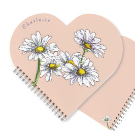 Cuaderno Boho Watercolor Daisy Peach Heart Christmas Gift