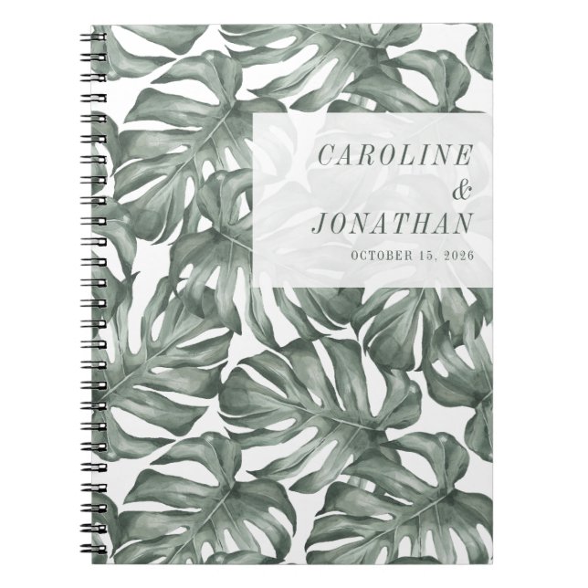 Cuaderno Boho Watercolor Monstera Planta Boda personalizada (Frente)