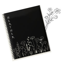 Cuaderno Boho Wildflower Personalized Black Gift for Her