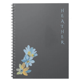 Cuaderno Boho Wildflower Personalized Grey Gift for Her