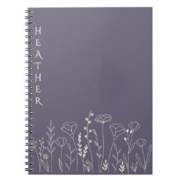 Cuaderno Boho Wildflower Personalized Grey Gift for Her