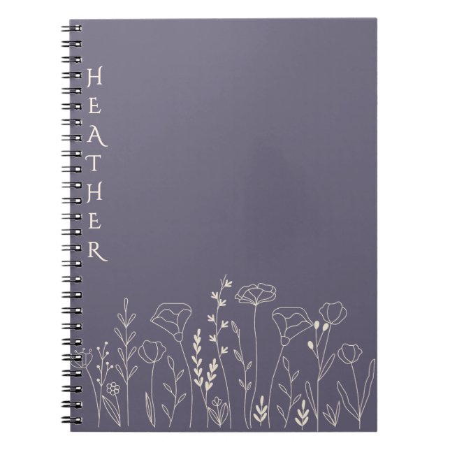 Cuaderno Boho Wildflower Personalized Grey Gift for Her (Frente)
