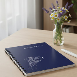 Cuaderno Boho Wildflower Personalized Navy Gift for Her
