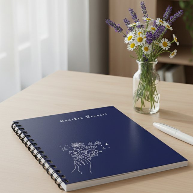 Cuaderno Boho Wildflower Personalized Navy Gift for Her (Subido por el creador)
