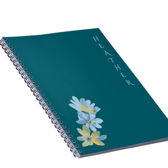 Cuaderno Boho Wildflower Personalized Teal Gift for Her (Subido por el creador)