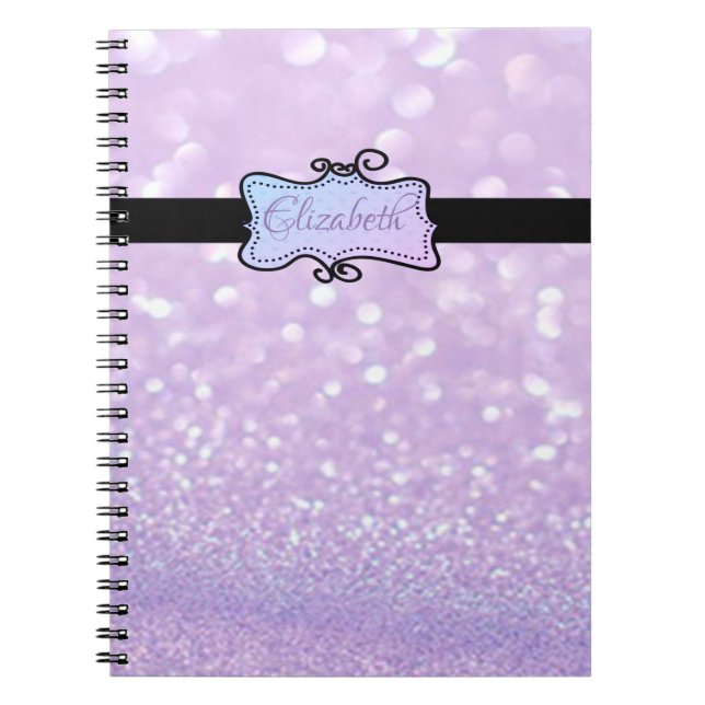 Cuaderno Bokeh Purpurina moderno, personalizado (Frente)