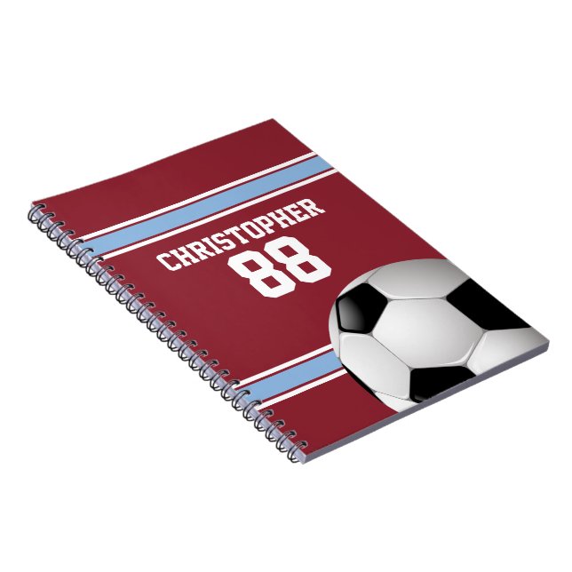 Cuaderno Bola de fútbol de Jersey Claret and Blue Stripes (Lado Derecho)