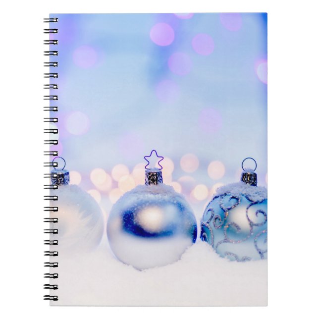 Cuaderno Bolas de decoración de Navidades de plata azul (Frente)
