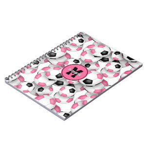 Cuaderno bolas de fútbol negras adorables monogramadas