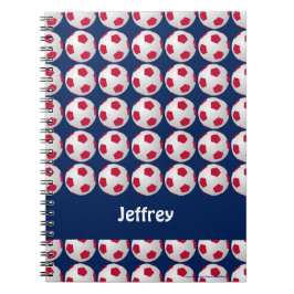 Cuaderno Bolas de fútbol rojas, blancas y azules, nombre, e