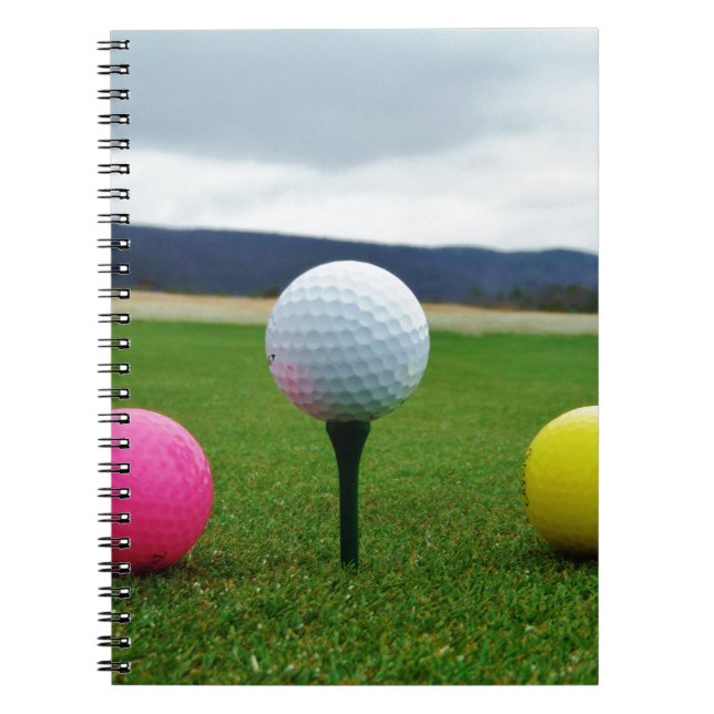 Cuaderno Bolas de golf de colores, tee de montaña (Frente)