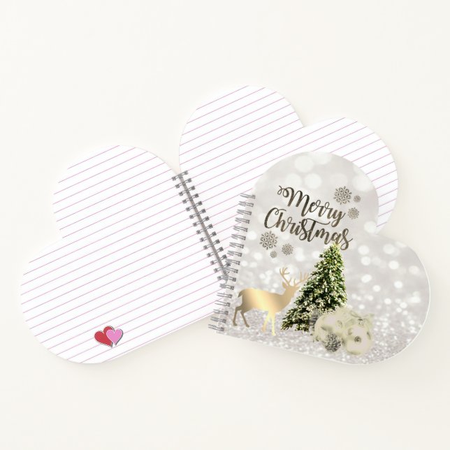 Cuaderno Bolas de Navidad, Pino, Ciervo, Bokeh Brillante (Interior)