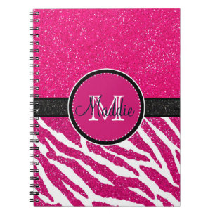CUADERNO BOLD PINK ZEBRA CADENAS NOMBRE PURPURINA DE ROPA