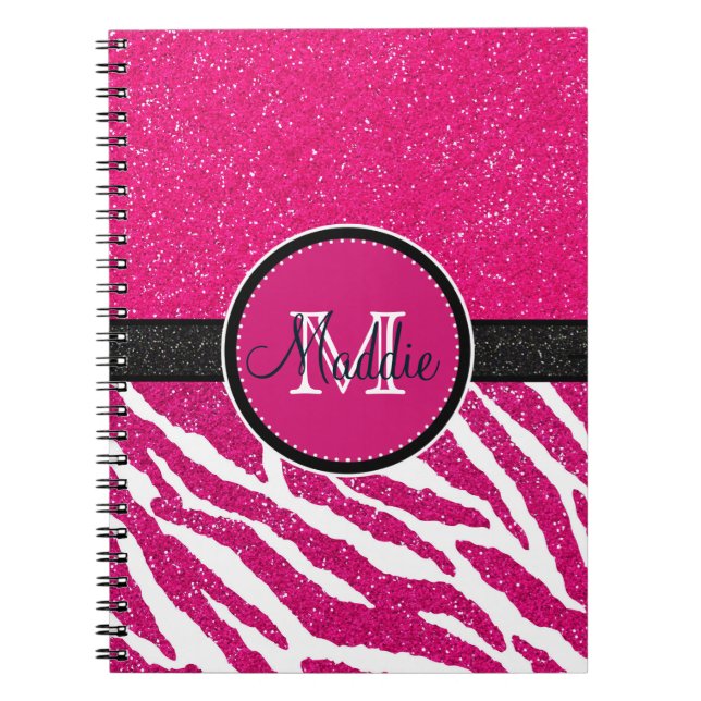 CUADERNO BOLD PINK ZEBRA CADENAS NOMBRE PURPURINA DE ROPA (Frente)