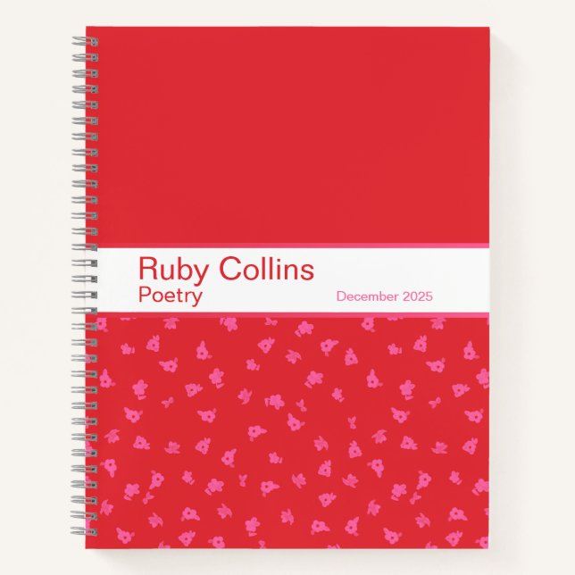 Cuaderno Bold Red and Pink Floral Pattern Notebook (Anverso)