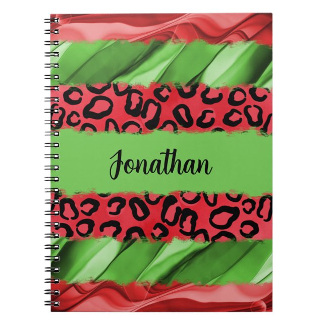 Cuaderno Bold Red & Green Animal Print Personalized (Frente)