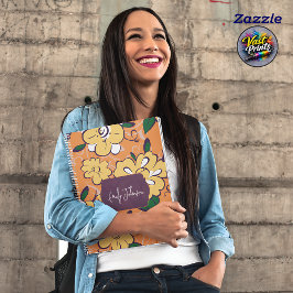 Cuaderno Bold Yellow Bloom Orange Floral Script Custom Name